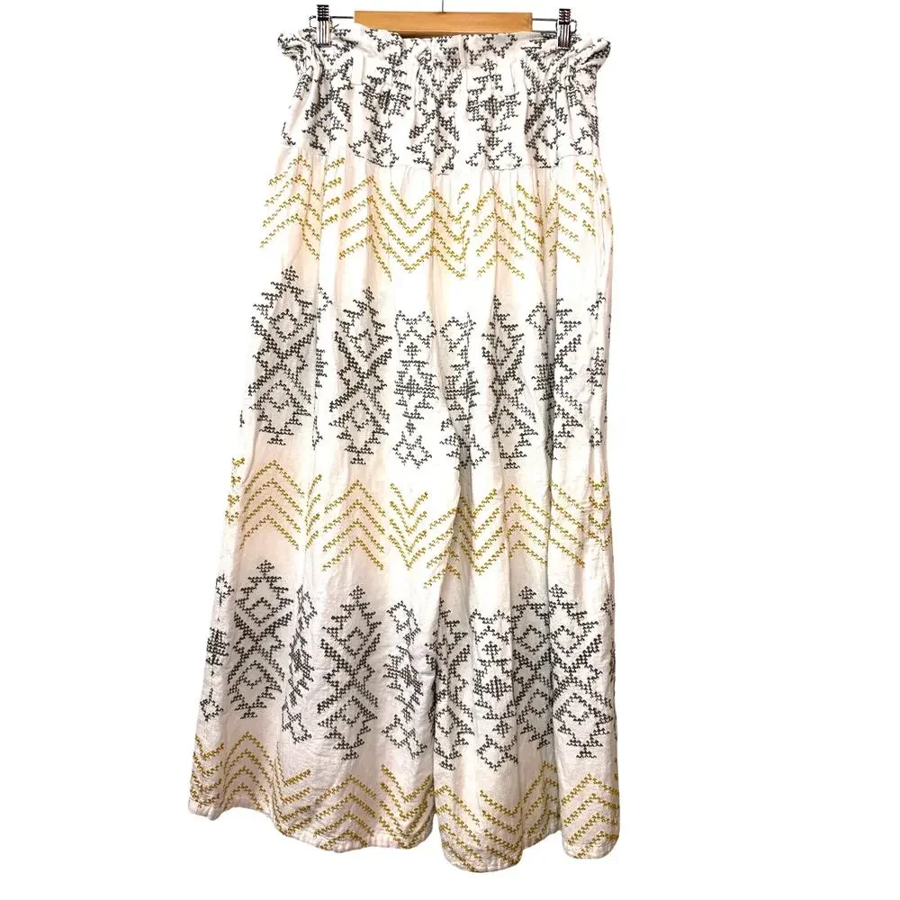 FREE PEOPLE Toluca Embroidered Pants Women's 12 Cotton Linen Boho Summer Beach - Picture 6 of 10